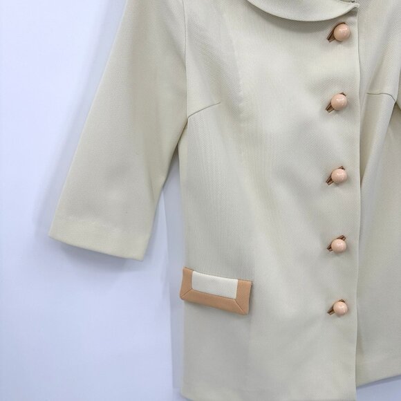 vintage 60s NARDIS OF DALLAS jacket blazer ivory MEDIUM go-go peter pan collar - Picture 5 of 12